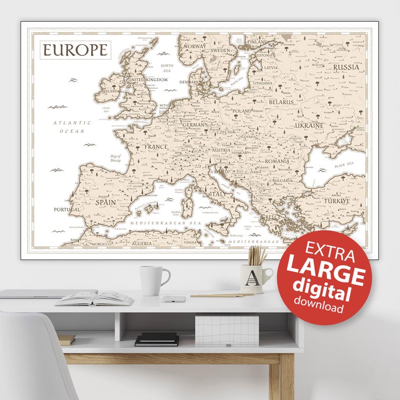 Vintage Europe Map Printable - Neutral Pastel Wall Art - Antique ...