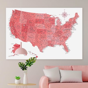 Karte US Pink Poster - Mädchen Wohnheim Wand Kunst Digitaler Download, druckbare Karte der USA, Adrette Pink Wand Dekor, Wohnheim Wand Kunst, Pink Karte Karte