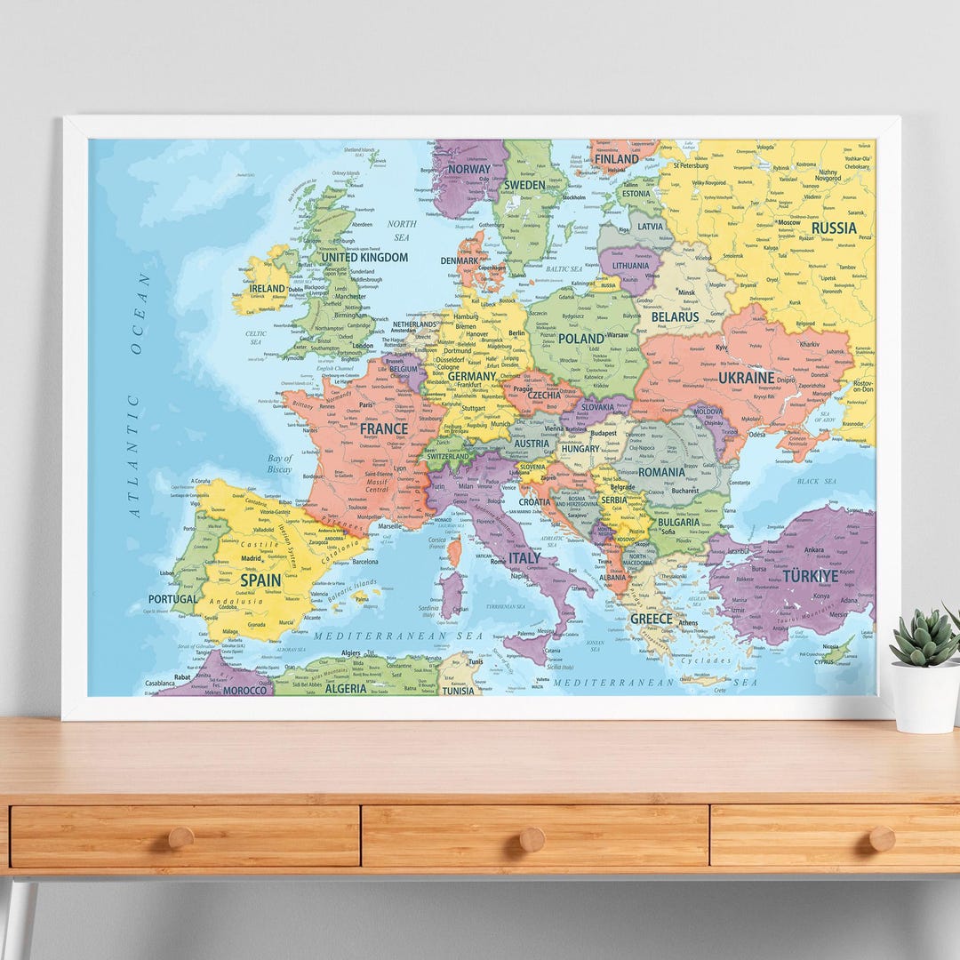 Europe Map Digital Download - Printable Poster Home Decor, Detailed ...