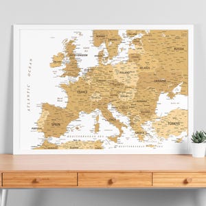 Mappa politica digitale dell'Europa, mappa europea stampabile, poster mappa Europa beige, paesi d'Europa, poster da parete Europa, mappa Europa