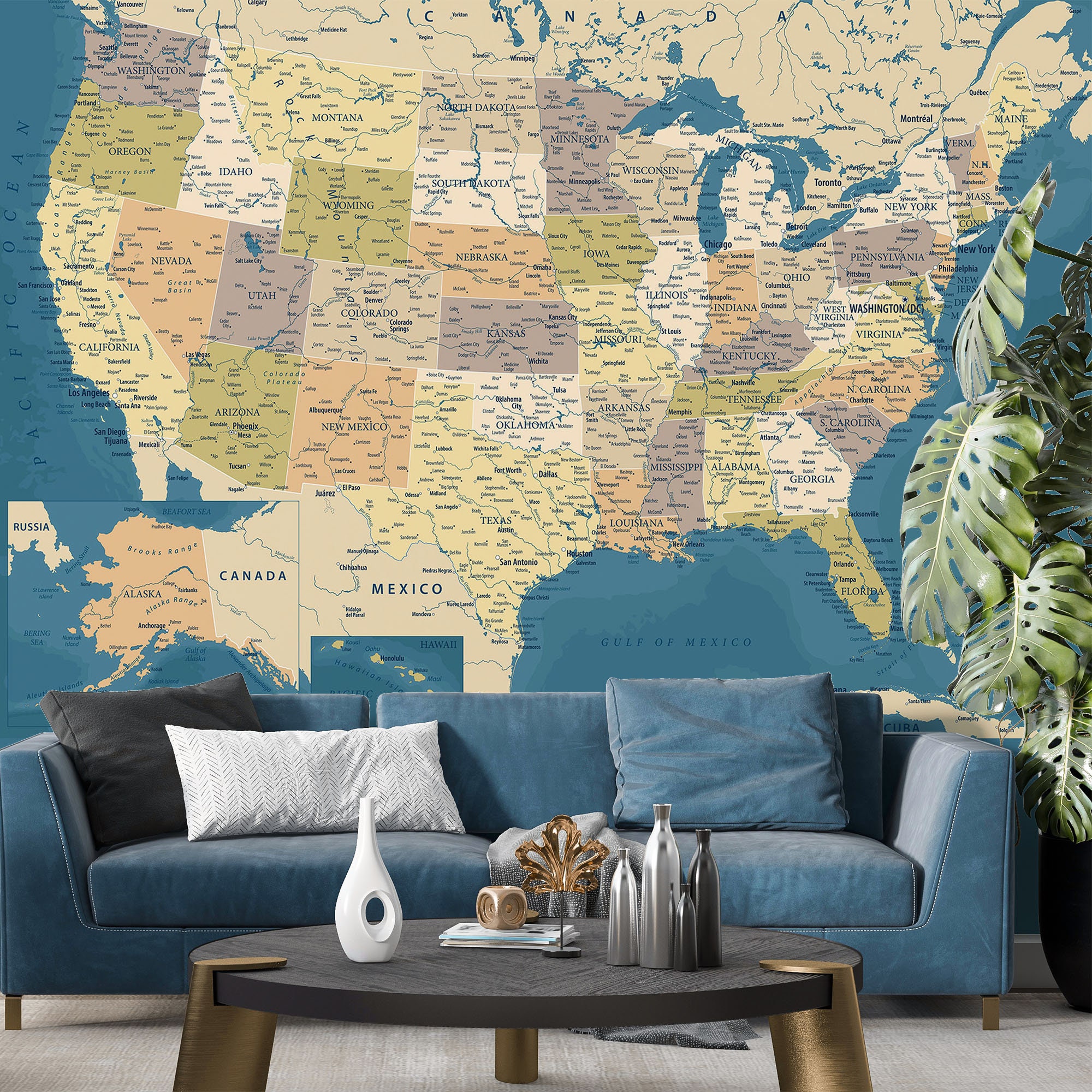 Highly Detailed Printable USA Map - Navy Blue United States Map Digital Download | Large US Map ...
