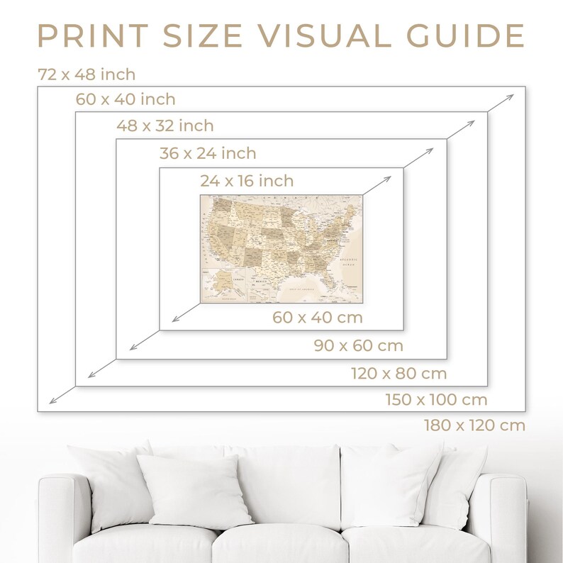 Printable Map of America with States and Major Cities - Pastel Wall Art Map | Vintage USA Map Print, States of America Map Digital Download