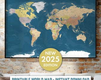 Vintage Blue World Map: Antique Atlas Printable (digital Download