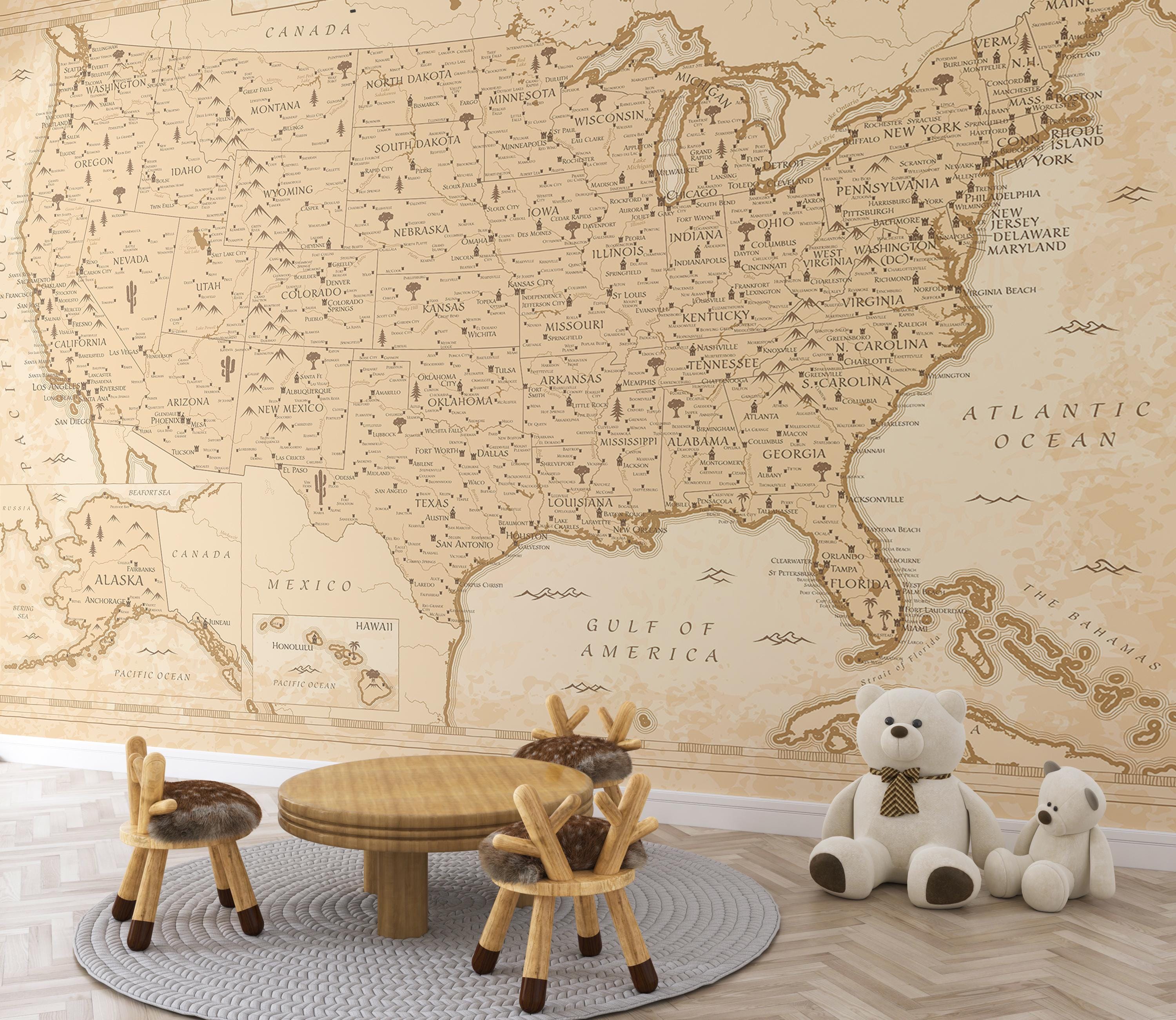 Vintage USA Map Art Print – Detailed United States Map Poster