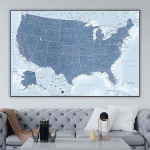Großes digitales Poster der USA, Landkarte der USA, topographisch, edukatives graues Design, druckbare Karte Wanddeko, detaillierte Karte der USA