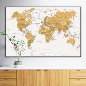 Digitale Beige Weltkarte - Druckbares großes Poster | Detailliertste Karte der Welt für Home Decor Instant Download | Klassenzimmer Wanddeko Karte