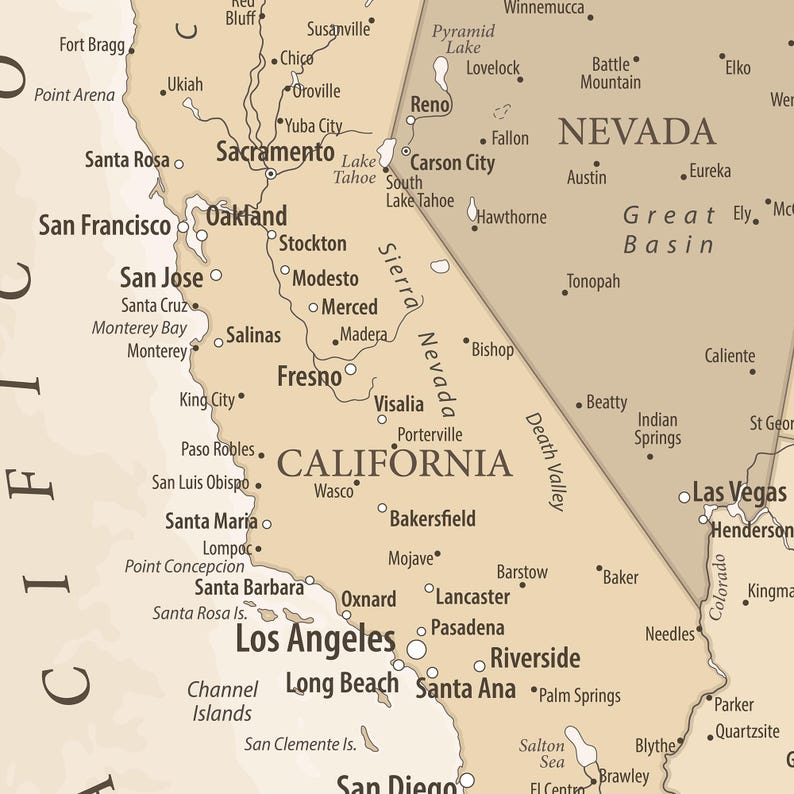 Neutral Beige USA Map Print: Vintage Detailed United States Map (Digital Download Large Map)