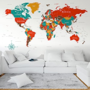 Digitale Weltkarte mit Ländern | Poster Karte Poster im großen Format | Gestylte hochauflösende Karte | Perfekt für Poster, Wallpaper, Drucke