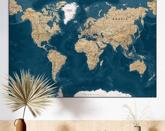 印刷可能なヴィンテージ世界地図デジタルダウンロード - 素朴な