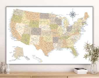 Detaillierte Landkarte der USA zum ausdrucken | Pastell USA Druck (Digitaler Download)