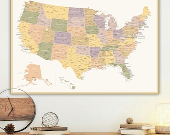 1930年代頃のビンテージアメリカ地図、教室の装飾、家の装飾、日記