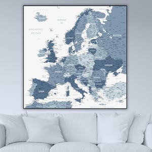 Póster de mapa de Europa imprimible / Mapa detallado de Europa / Mapa de Europa en blanco y gris de alta resolución con estilo para pósteres, fondos de pantalla e impresiones