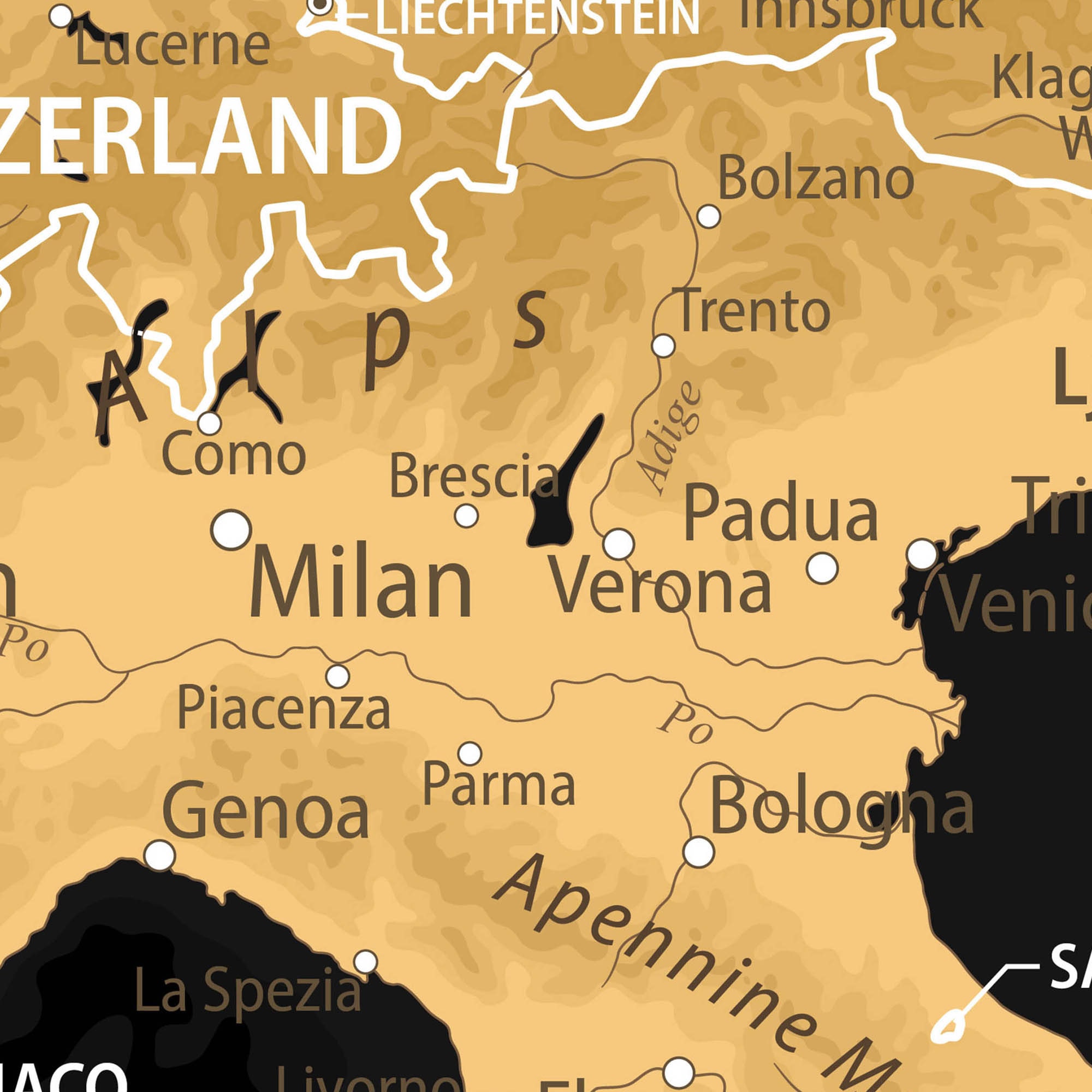 Europe Printable Map. Detailed Map of Europe. Styled High Resolution