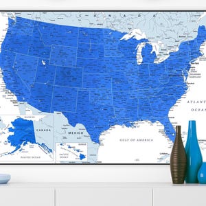 USA Map Poster – Topographic Blue Grey United States Wall Art (Digital Download)
