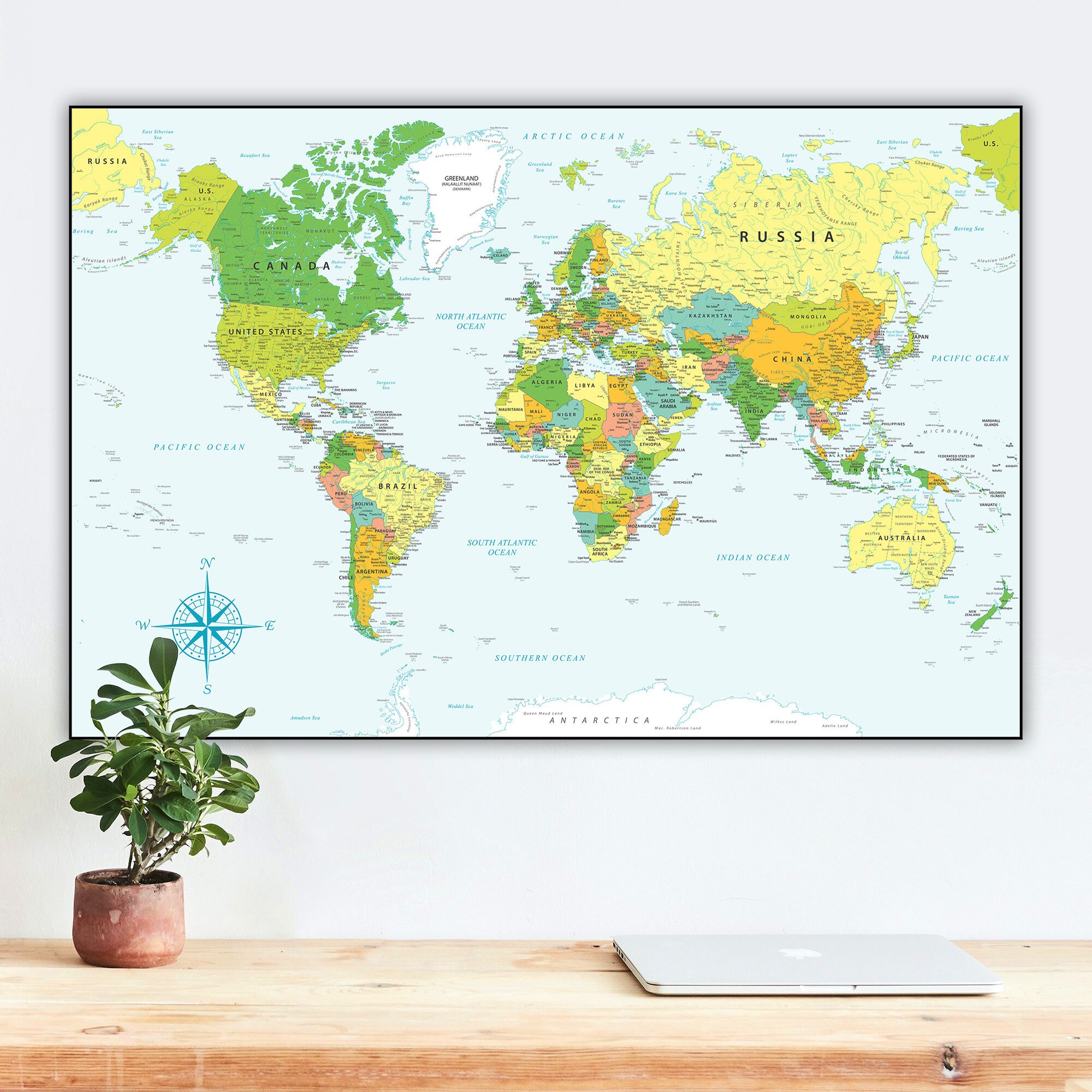 Printable large World Map - full color with countries | Homeschooling Digital Map of the World | Map Art Print | Home office dorm Wall Decor