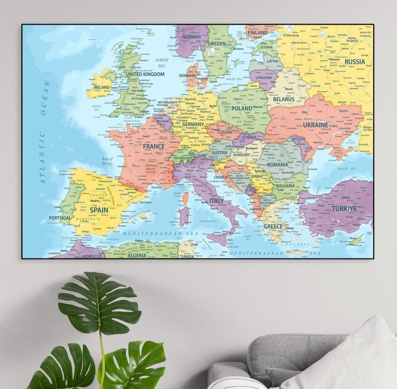 Europe Map Digital Download - Printable Poster Home Decor, Detailed ...