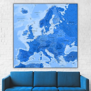 Europa Karte Printable - Politische & Geographische Karte der europäischen Länder - Detaillierte Blaue Karte Sofortiger Download | Landkarte West-, Osteuropa