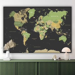 Dunkle Weltkarte mit Bundesländern | World Map Wand Kunst Poster, Tapete, Geschenke, Wall Decor Home Office | Digitale Weltkarte