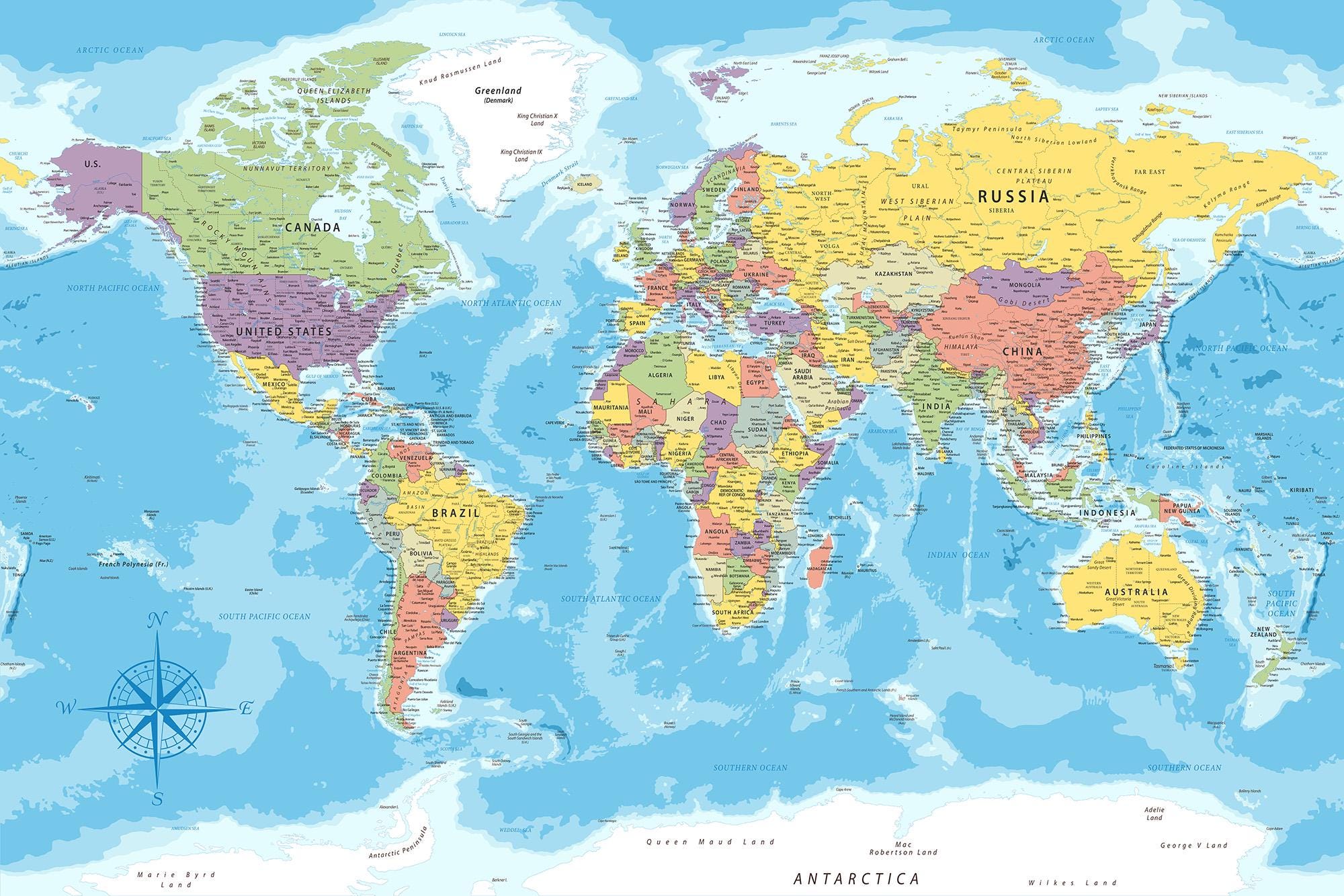 Highly Detailed Political Map of the World - Printable Large Map Poster ...