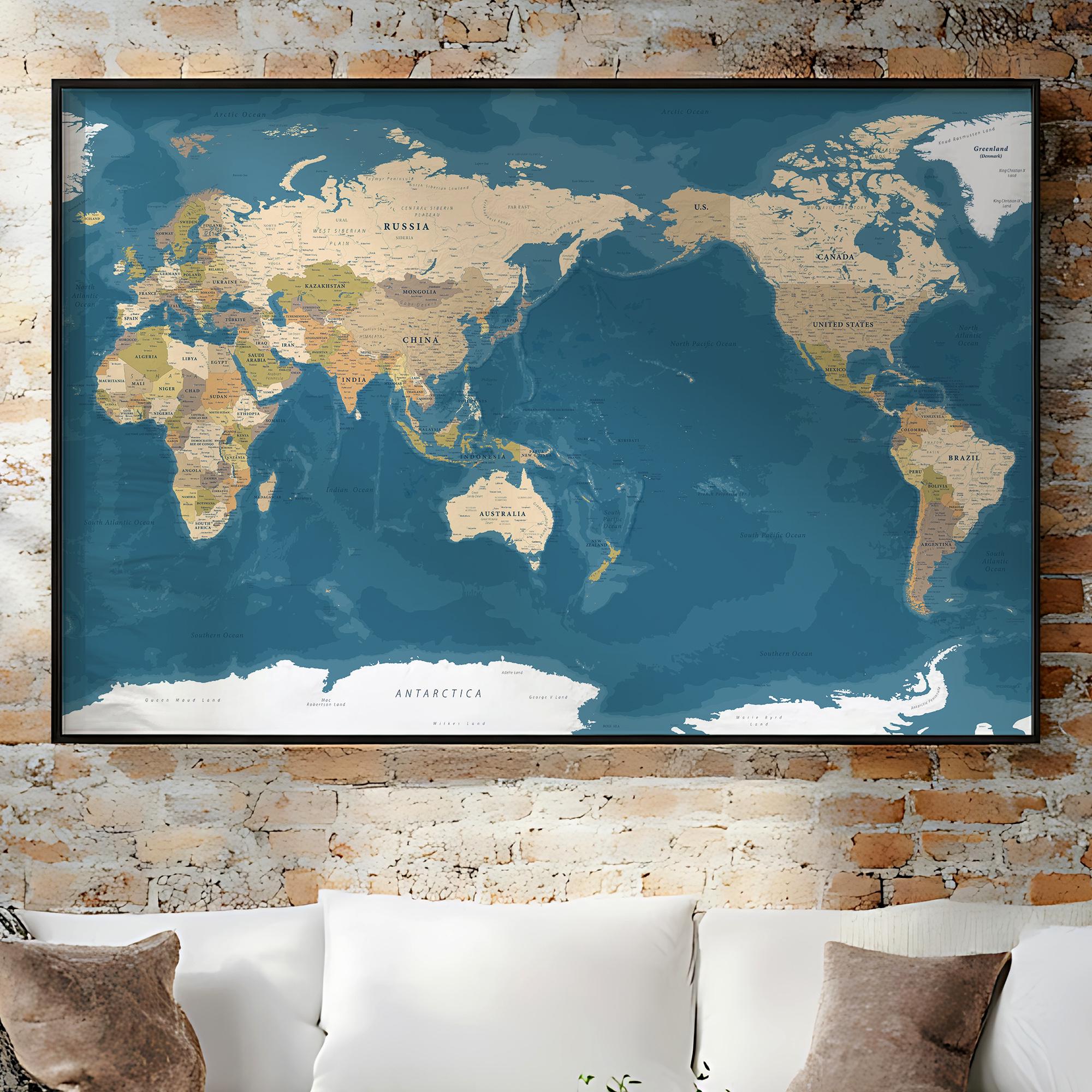 世界地図の絵画 太平洋を中心とした世界地図 - アジア、オーストラリア
