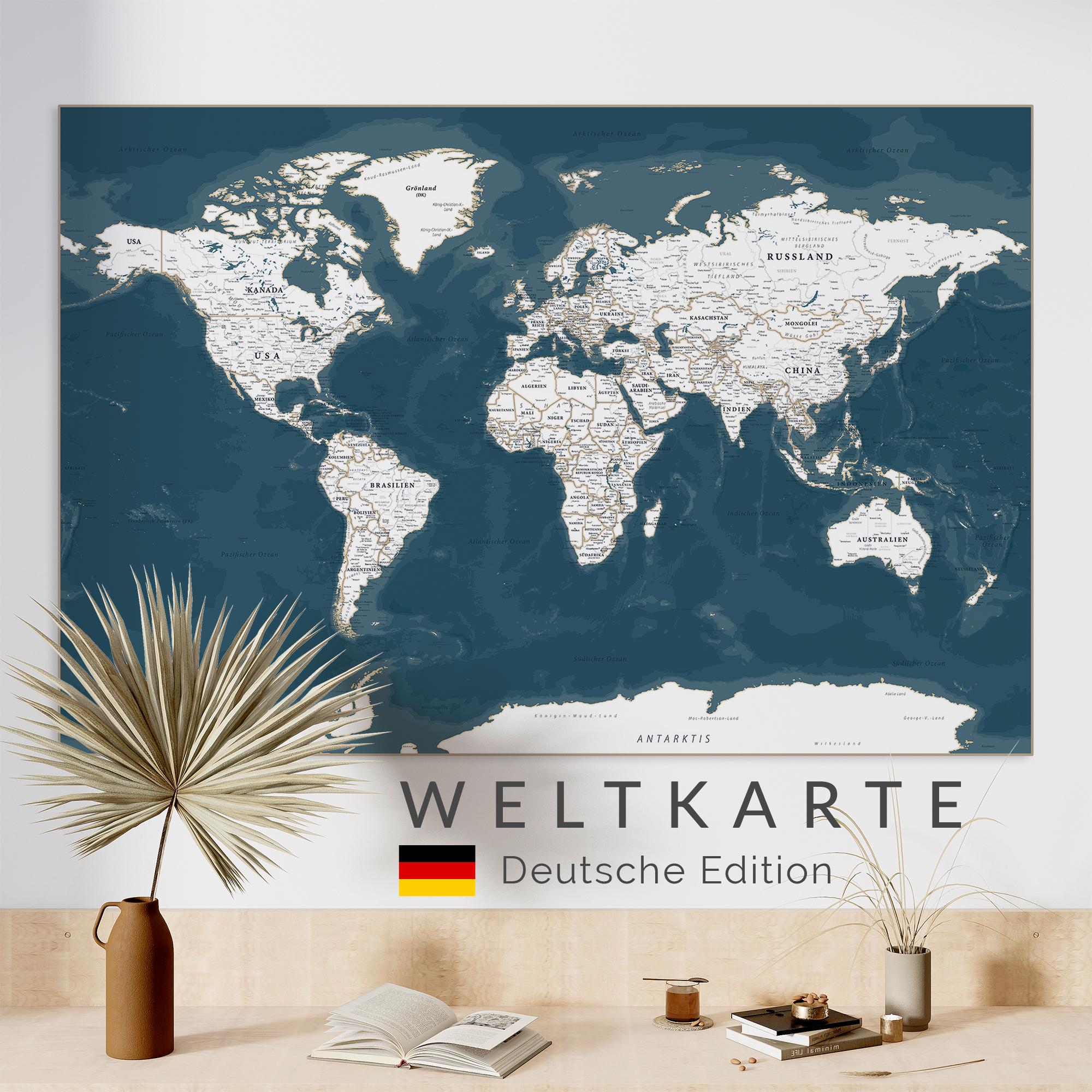 Word Map German World Map German - Navi Vintage Map - Weltkarte Deutsch Beschriftet ...
