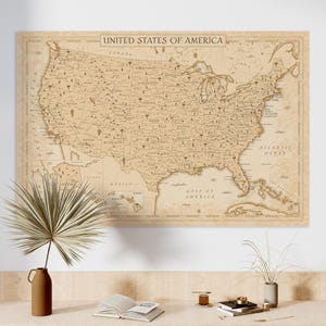 Vintage USA Map Art Print – Detailed United States Map Poster, Ancient Cartoon Style (Digital Download)