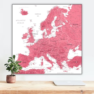 Europakarte Rosa zum Ausdrucken - Detaillierte Landkarte Europas | Große Europa Landkarte für Poster, Wallpapers | Digitaldruck Karte Haus Dekor