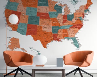 Digital USA Map Print | Detailed United States Map Poster | Detailed map of America | Styled Home School wall map | USA Map, States, America