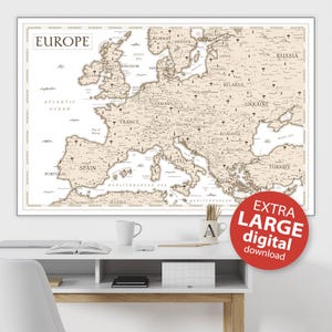 Vintage Europa Karte Digitaler Download - Pastell Europakarte Druck, druckbare Karte Europa Neutrale Wandkunst, Reisekarte Poster, Wanddekor Karte