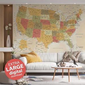 Druckbare Karte der Vereinigten Staaten von Amerika | Detaillierte USA Reisekarte | Großes Wandbild, Wohnkultur, Schulkarte Poster | Landkarte USA, Bundesstaaten, Amerika