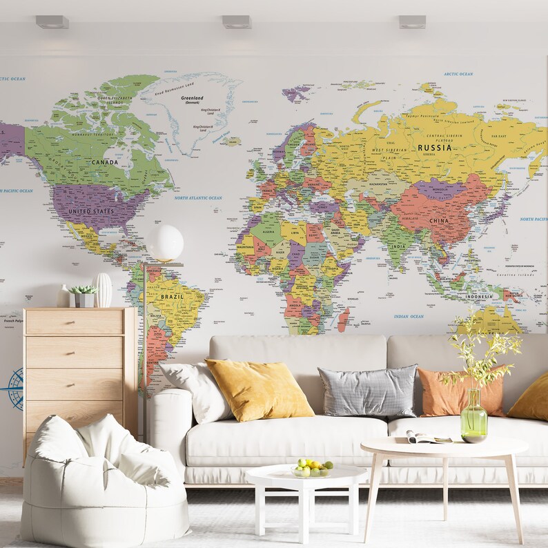 Highly Detailed Printable World Map Poster, Large Digital Print World Map, Political Map ...