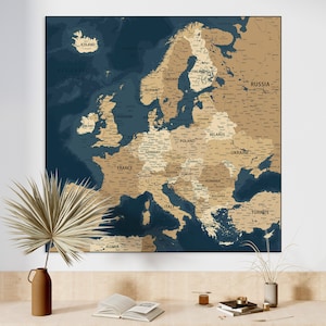 Hoch detaillierte Landkarte von Europa - Instant Download Navy Blau und Gold Europa Karte | Vintage Landkarte Europa für Poster, Wallpaper, Drucke