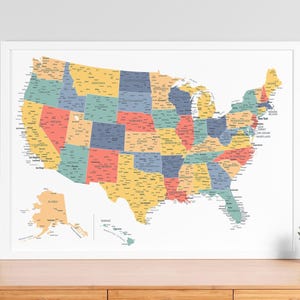 Detailed USA Map Printable – Travel Poster, Educational US Wall Art (Digital Download)