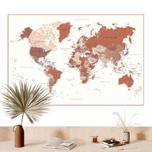 Mapa del mundo imprimible para decoración de pared / Póster digital extragrande con gran detalle y estados de EE. UU. (182 x 122 cm, 122 x 81 cm, 106 x 71 cm, 91 x 61 cm)