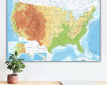 Detailed USA Topographic Map Print – Large United States Wall Art Poster, Classic Physical US Map (Digital Download)