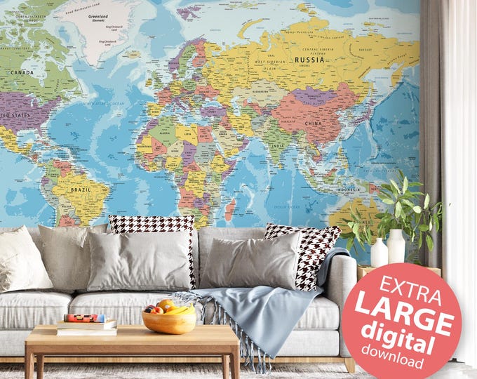Digital UN World Map, World Map Printable, Instant Download, Antique ...