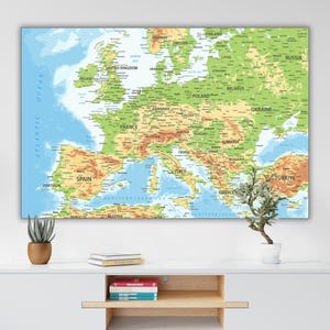 Mapa físico de Europa para imprimir, mapa detallado de los países europeos para descargar, mapa de Europa occidental y oriental, póster de mapa europeo grande