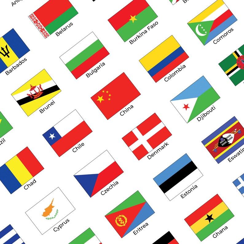 Flags of the World Printable Poster, World Flags Chart With Country ...