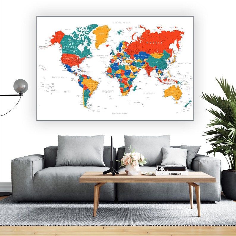 Digital Colorful World Map Print - Large Art for Home and Office Decor ...