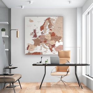 Europa Karte Digital Download Poster - High Res Druckbare Karte braun & beige Farben | Perfekt für Poster, Tapeten, Wandbilder, Drucke, Wandteppich
