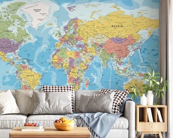 Highly Detailed Political Map of the World - Printable large World Map poster full color with countries | Digital map print, wall decor map