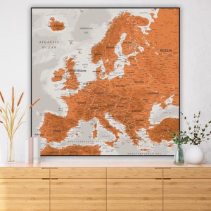 Terrakotta Europa Karte - Instant Download | Stilvolle braun orange druckbare Poster, Wandkunst | High-Res Detaillierte Landkarte von Europa mit Ländern