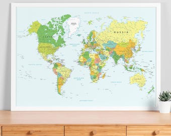 ヴィンテージ世界地図プリント：黄金の光、ボヘミアンスタイル