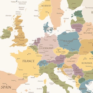 Mapa de Europa en formato digital para descargar: mapa vintage bohemio beige de Europa, póster de mapa de Europa para imprimir, mapa de Europa para niños, mapa de Europa para imprimir en formato jpg y pdf