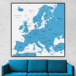 Mapa político de Europa - Mapa de los países europeos para descargar, Mapa de Europa occidental y oriental / Mapa azul imprimible / Mapa detallado de Europa