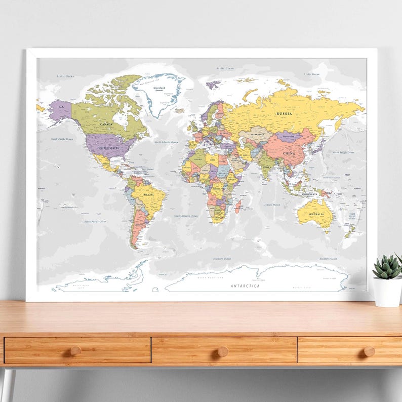 Printable World Map - Wall Art Poster With Detailed Countries & Cities ...