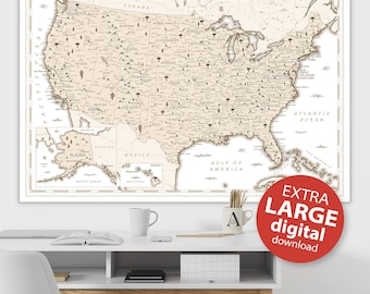 1930年代頃のビンテージアメリカ地図、教室の装飾、家の装飾、日記