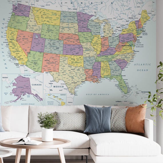 Detailed USA Map Print – Colorful United States Poster, School