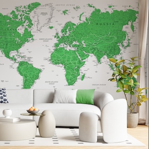 Téléchargement numérique vert imprimable de carte du monde | Carte de la décoration intérieure de la salle de classe | Poster de carte pour enfants | Impression de carte de pépinière | Papier peint numérique pour chambre de garçon