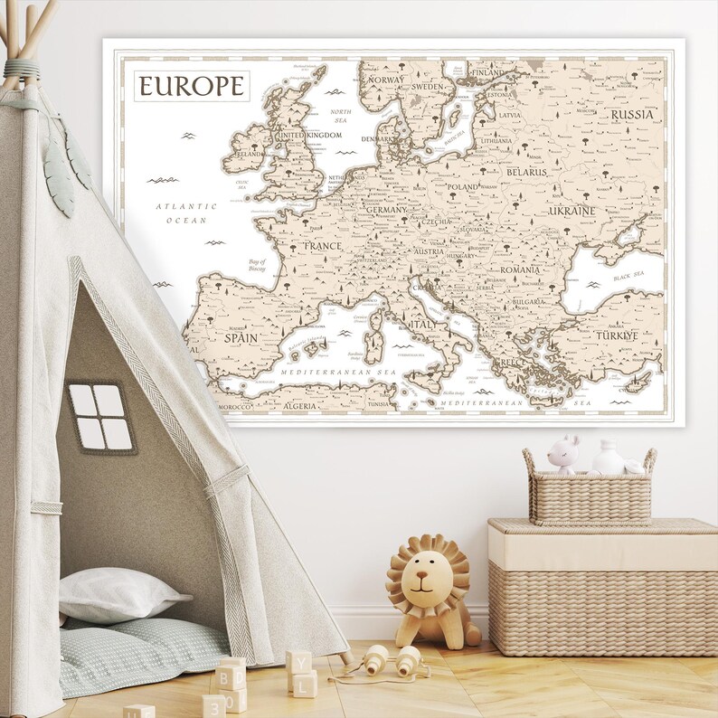 Vintage Europe Map Printable - Neutral Pastel Wall Art - Antique ...